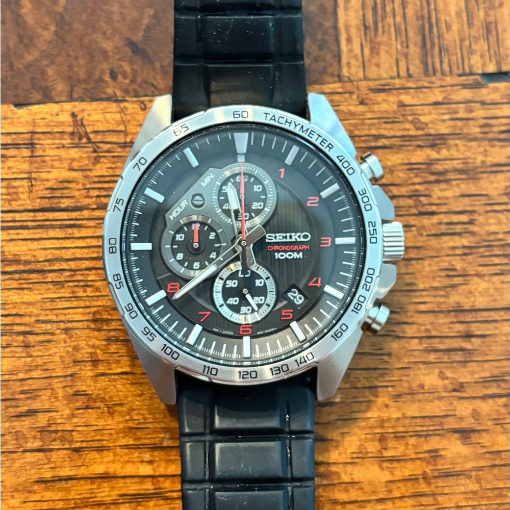 Elegant Black and Silver Chronograph Watch